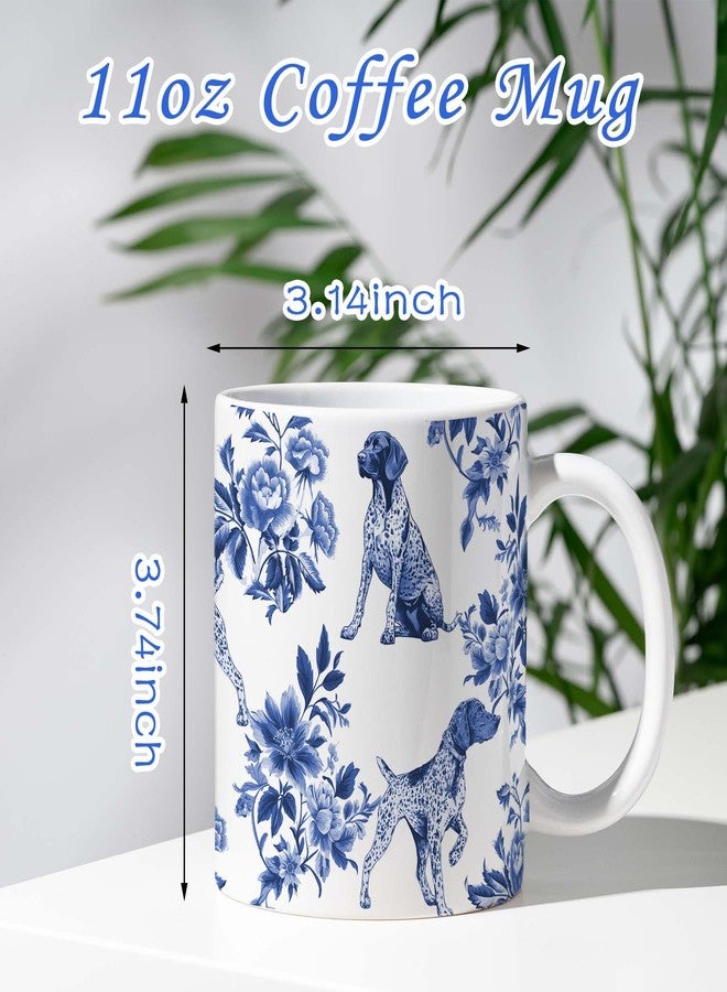RVEAFA Pointers Blue French Toile Mug Cup, German Shorthaired Pointer Lover Gifts for Women, Blue Chinoiserie Toile Coffee Cup for Pointer Mom, Dog Lovers Tea Coffee Mug Birthday Gifts for Dog Owners - Image 2