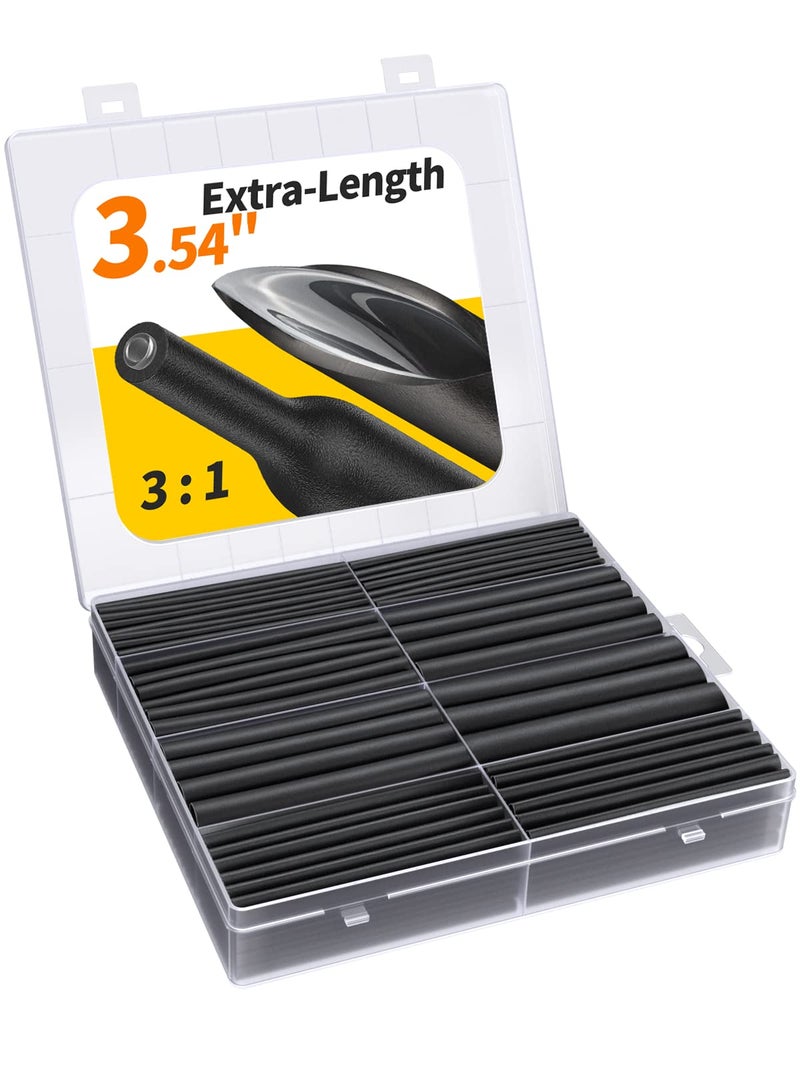 Eventronic Heat Shrink Tubing Kit 200 PCS, 3.54" Extra-Length, 3:1 Ratio Dual Walled with Strong Adhesive Lined, Marine Grade Shrink Wrap - Industrial Heat-Shrink Tubing -Black - Image 1