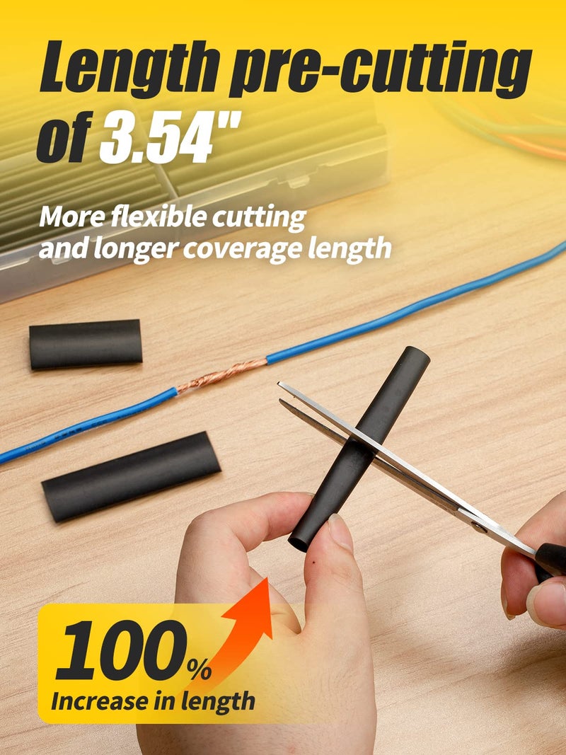 Eventronic Heat Shrink Tubing Kit 200 PCS, 3.54" Extra-Length, 3:1 Ratio Dual Walled with Strong Adhesive Lined, Marine Grade Shrink Wrap - Industrial Heat-Shrink Tubing -Black - Image 3