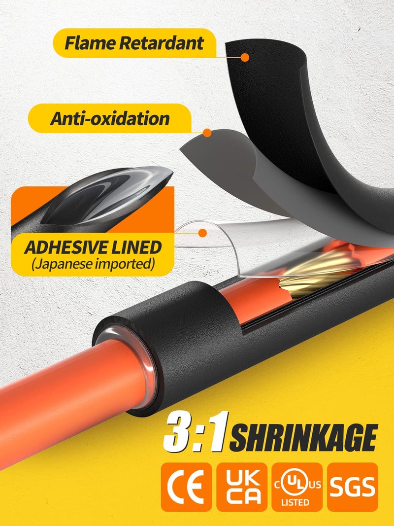Eventronic Heat Shrink Tubing Kit 200 PCS, 3.54" Extra-Length, 3:1 Ratio Dual Walled with Strong Adhesive Lined, Marine Grade Shrink Wrap - Industrial Heat-Shrink Tubing -Black - Image 5