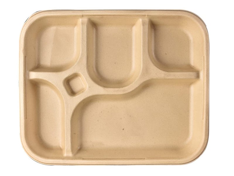 SANWALSA [5-Compartment, 10 Count, Beige Disposable Bagasse Plates | Eco-Friendly Sugarcane Meal Tray for Wedding, Party, Picnic, Event | Mess-Free Sections - Image 5