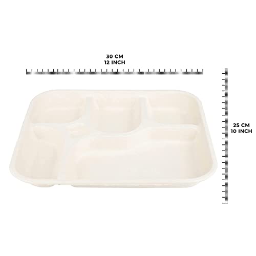 SANWALSA [5-Compartment, 10 Count, Beige Disposable Bagasse Plates | Eco-Friendly Sugarcane Meal Tray for Wedding, Party, Picnic, Event | Mess-Free Sections - Image 3