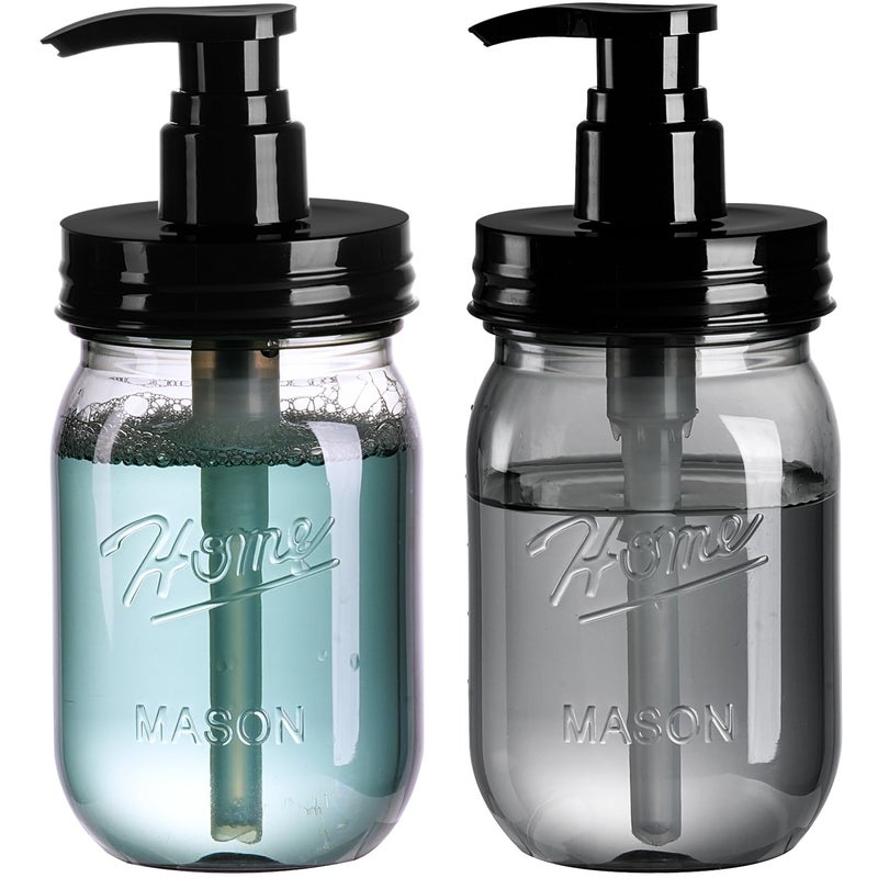 Amolliar Plastic Mason Jar Soap Dispenser with Pump Lid,16OZ Refillable Hand Soap Dispenser Set with Cute Lables, Farmhouse Decor for Kitchen Bathroom, Liquid Soap, Dish Soap (2 Pack, Black) - Image 1
