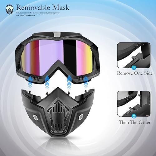 Eliane Goggle Mask Anti Scratch Uv Protective Face & Eyewear Windproof Dirt Shield with Soft Foam Padded Detachable Mouth Filter for Cycling Bike Off Road Racing Ride Unisex (Rainbow Visor), Erin - Image 3