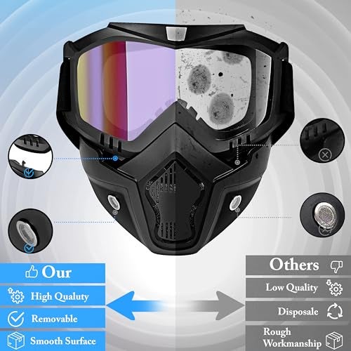 Eliane Goggle Mask Anti Scratch Uv Protective Face & Eyewear Windproof Dirt Shield with Soft Foam Padded Detachable Mouth Filter for Cycling Bike Off Road Racing Ride Unisex (Rainbow Visor), Erin - Image 5