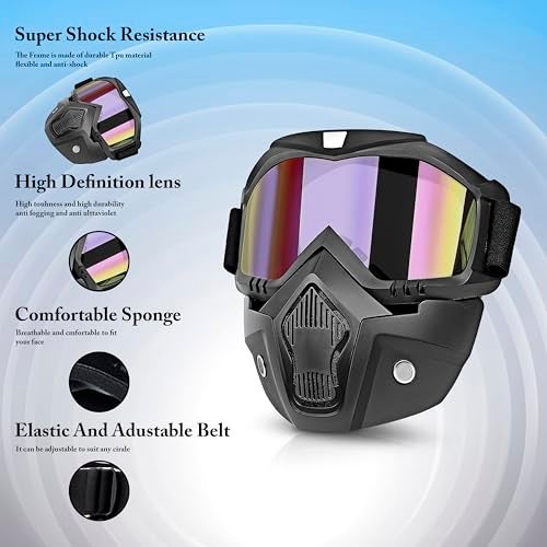 Eliane Goggle Mask Anti Scratch Uv Protective Face & Eyewear Windproof Dirt Shield with Soft Foam Padded Detachable Mouth Filter for Cycling Bike Off Road Racing Ride Unisex (Rainbow Visor), Erin - Image 4