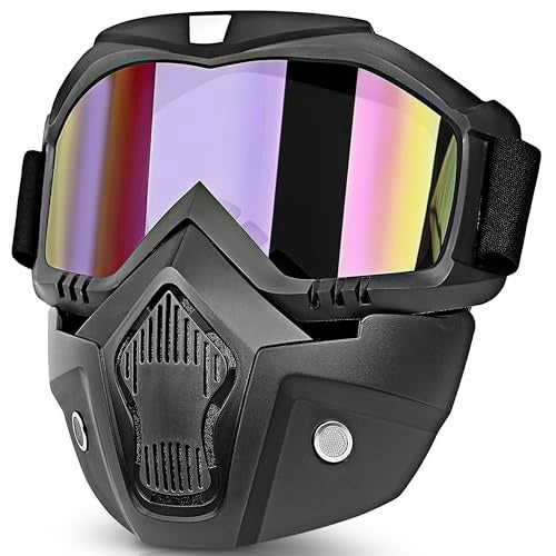 Eliane Goggle Mask Anti Scratch Uv Protective Face & Eyewear Windproof Dirt Shield with Soft Foam Padded Detachable Mouth Filter for Cycling Bike Off Road Racing Ride Unisex (Rainbow Visor), Erin - Image 1