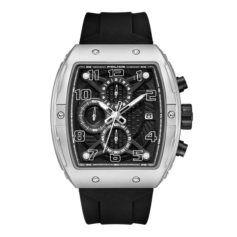 POLICE Coswig Black Dial Black Silicone Strap Gents Chronograph Watch With Alloy Case
