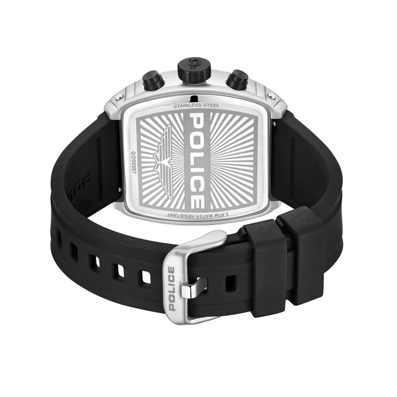 POLICE Coswig Black Dial Black Silicone Strap Gents Chronograph Watch With Alloy Case
