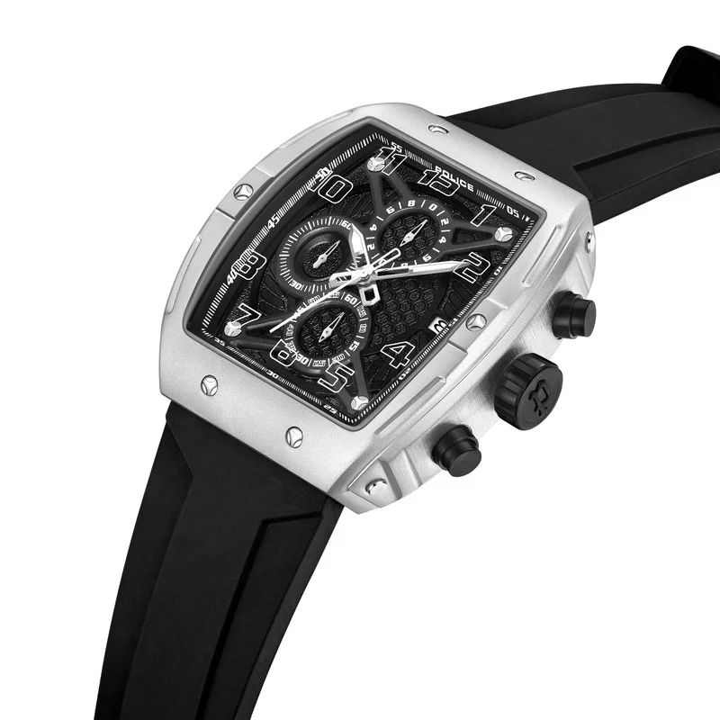 POLICE Coswig Black Dial Black Silicone Strap Gents Chronograph Watch With Alloy Case