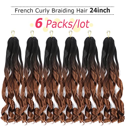 WIPPORYA French Curly Braiding Hair 24 Inch 6 Packs Black Wave Bouncy Crochet Hair Pre Stretched 100gpack Yaki Curly Hair for Black Women Hair Extensions b29 - Image 3
