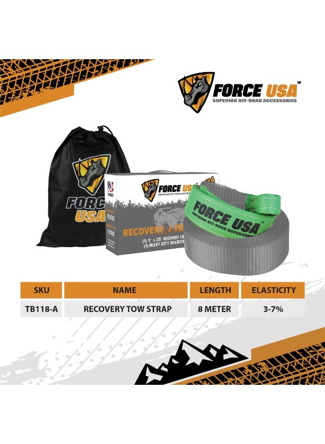 FORCE USA حزام سحب للطرق الوعرة - ملحق قوي لسحب المركبات لـ 4x4، SUV، شاحنة، رمل، طين وثلج، مدمج، محمول، حزام معزز لسحب موثوق (رمادي، 8 متر) - Image 5