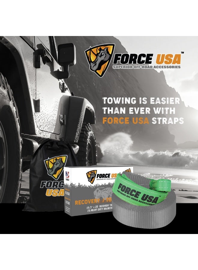 FORCE USA حزام سحب للطرق الوعرة - ملحق قوي لسحب المركبات لـ 4x4، SUV، شاحنة، رمل، طين وثلج، مدمج، محمول، حزام معزز لسحب موثوق (رمادي، 8 متر) - Image 3