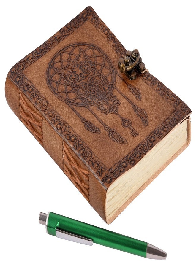 CREATIVE LEATHER ART مفكرة جلدية مقاس 7 × 5 بوصة، 220 صفحة، دفتر فارغ منقوش عليه صورة بومة عتيقة، دفتر رسم، مفكرة جلدية (ورق غير مسطر مصنوع يدويًا) بتصميم جيب مع قفل إغلاق للرجال والنساء (عتيق) - Image 5