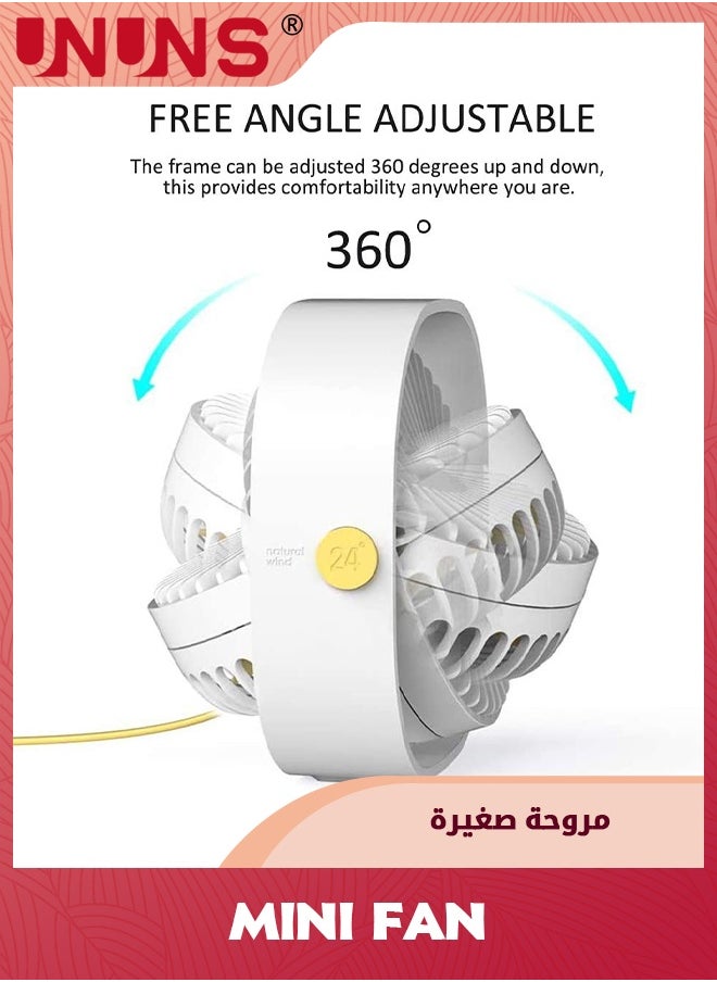 UNUNS USB Desk Fan,3 Speeds Strong Wind Cooling Portable Fan,360° Rotatable Mini Fan For Desk,Ultra Quiet Desktop Small Personal Fan For Desktop Home Office Car Outdoor Travel,White  - Image 4
