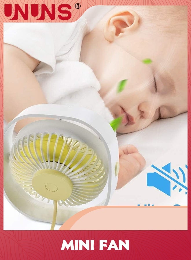 UNUNS مروحة مكتب USB، 3 سرعات هواء قوي مروحة تبريد محمولة، مروحة صغيرة قابلة للدوران 360° للمكتب، مروحة شخصية صغيرة هادئة للغاية للمكتب، المنزل، المكتب، السيارة، السفر الخارجي، أبيض - Image 5