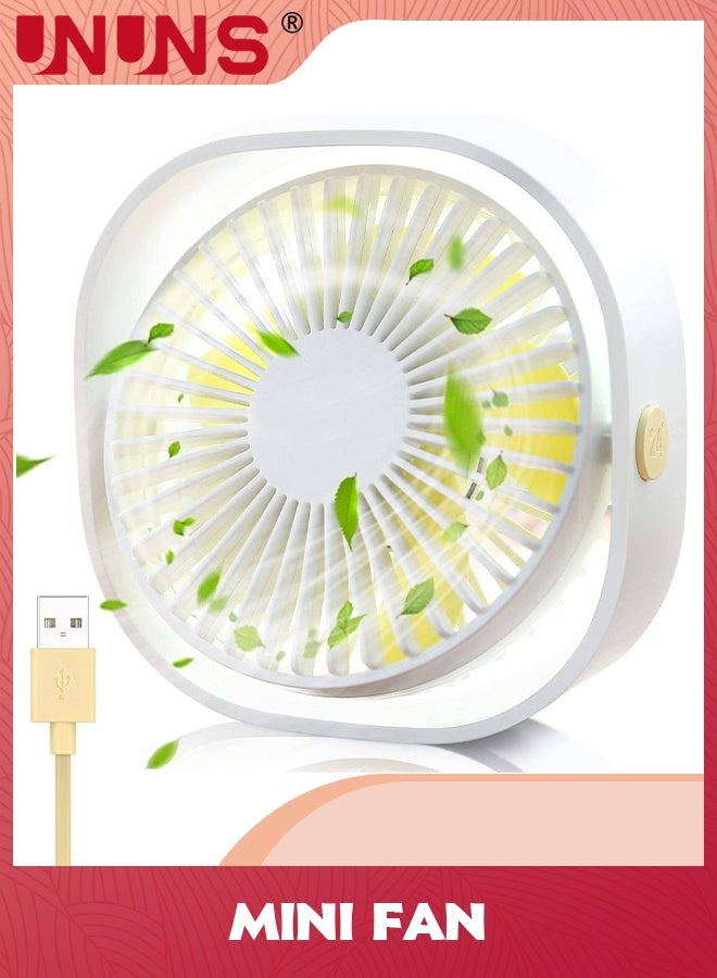 UNUNS مروحة مكتب USB، 3 سرعات هواء قوي مروحة تبريد محمولة، مروحة صغيرة قابلة للدوران 360° للمكتب، مروحة شخصية صغيرة هادئة للغاية للمكتب، المنزل، المكتب، السيارة، السفر الخارجي، أبيض - Image 1