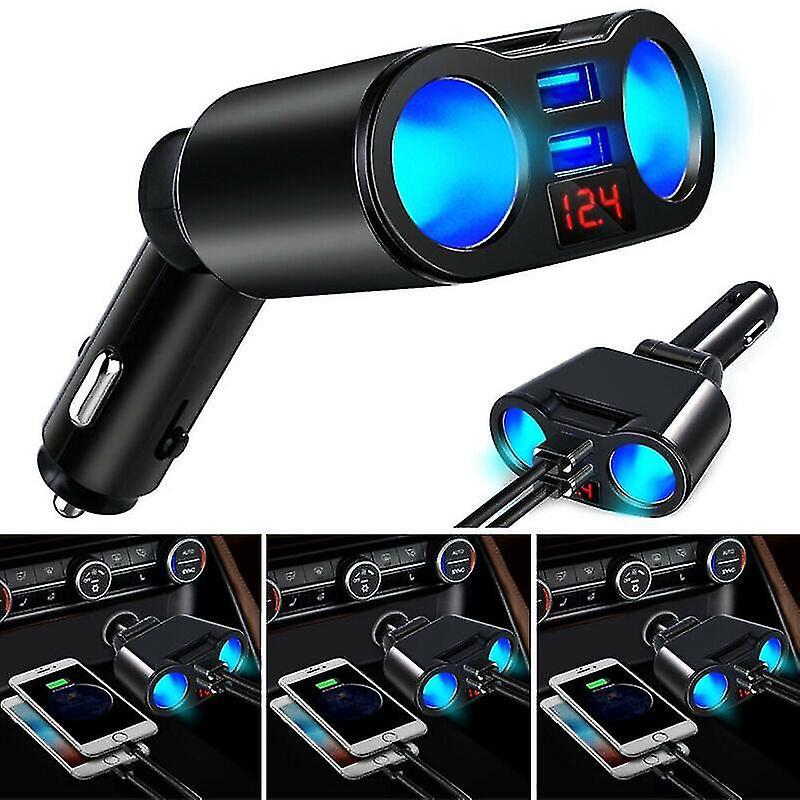 Car Charger: Dual USB Socket, High Quality Splitter - Sleek Black Design, Lightweight 70g, Phone Charger for Vehicle Use - Image 1