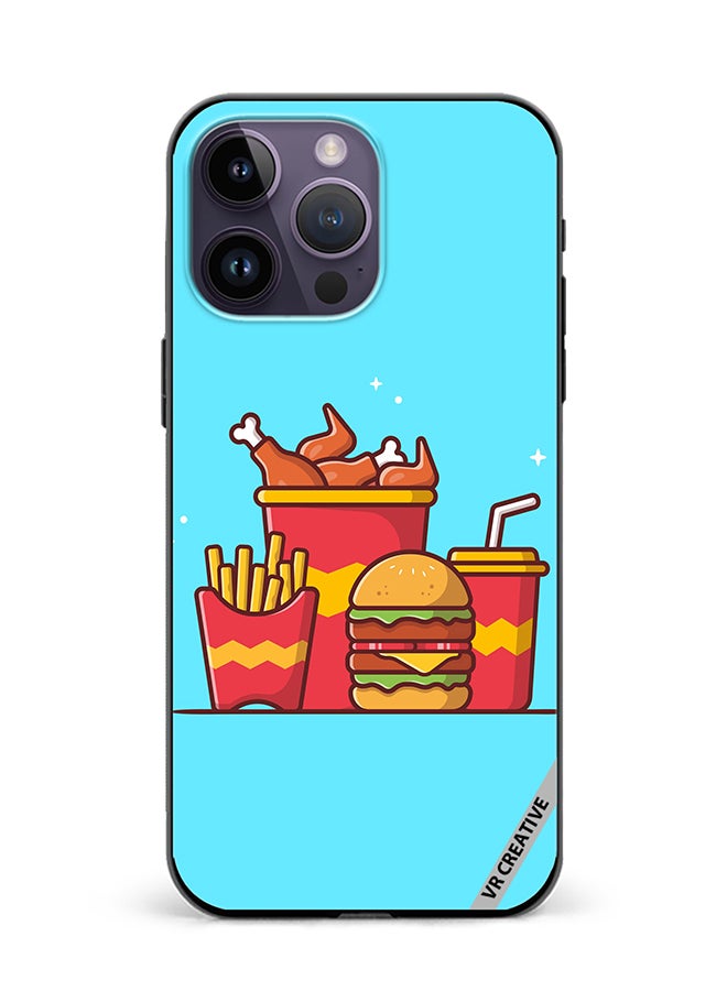 VR CREATIVE Protective Case Cover For Apple iPhone 16 Pro Max Burger With Fried Chicken, French Fries And Soda Cartoon Design Multicolour