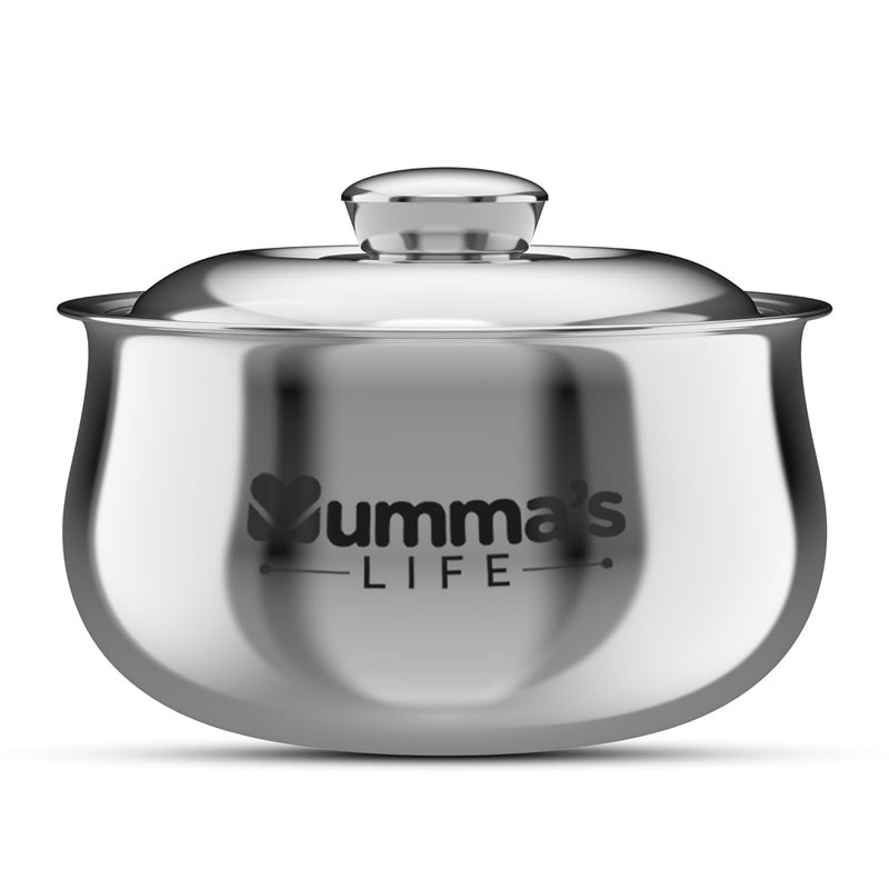 Mumma's LIFE Mumma's LIFE Hot Box Double Wall Stainless Steel Belly Shape Casserole, Insulated Thermal Serving Bowl, Elegant Hot Pot Food Warmer, Self Locking Press Lid, Hot Food Upto 8 Hour (Silver) (1000ML)  - Image 1