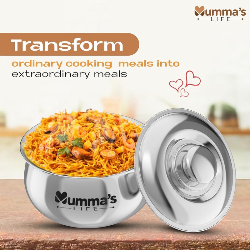 Mumma's LIFE Mumma's LIFE Hot Box Double Wall Stainless Steel Belly Shape Casserole, Insulated Thermal Serving Bowl, Elegant Hot Pot Food Warmer, Self Locking Press Lid, Hot Food Upto 8 Hour (Silver) (1000ML)  - Image 3