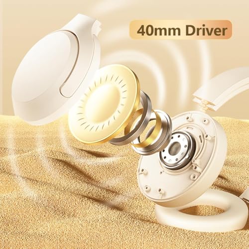Meyaar D5 Made in India Over Ear Bluetooth Headphones with 70H Playtime, 40mm Bass Drivers, ANC Mic, Type-C Fast Charging, BTv 5.4, AUX Option, IPX5 Headphones Wireless with Mic (Off White) - Image 3