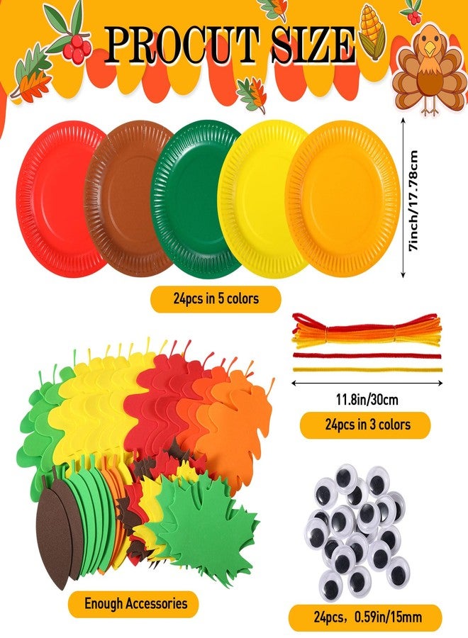 Pickmesh 24 Sets Thanksgiving Turkey Craft Kits Fall Thanksgiving Arts and Crafts for DIY Turkey Plate Craft Ornaments Decorations for Autumn Party Favors Supplies Fun Activities Decorations - Image 3