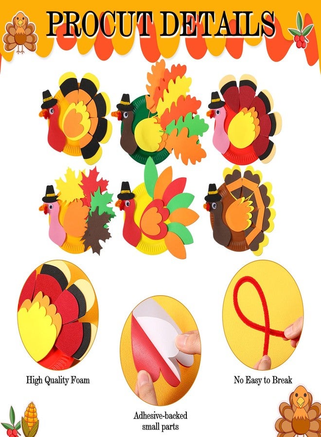 Pickmesh 24 Sets Thanksgiving Turkey Craft Kits Fall Thanksgiving Arts and Crafts for DIY Turkey Plate Craft Ornaments Decorations for Autumn Party Favors Supplies Fun Activities Decorations - Image 4