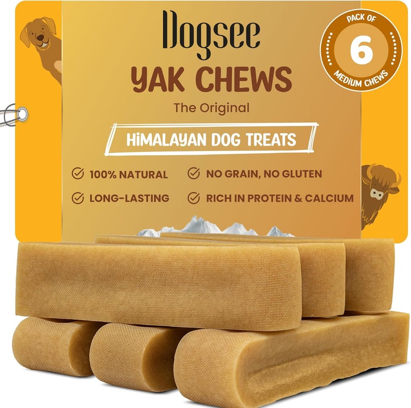 Dogsee علف للكلاب من نوع Dogsee Original Yak Cheese Himalayan Dog Chews، وزن 1 رطل (يحتوي على 6 قطع) | 100% منتج طبيعي بالكامل | مناسب للكلاب متوسطة الحجم | يتميز بمقاومة عالية للعض الشديد | غني بالبروتين ويساعد في تنظيف الأسنان - Image 1