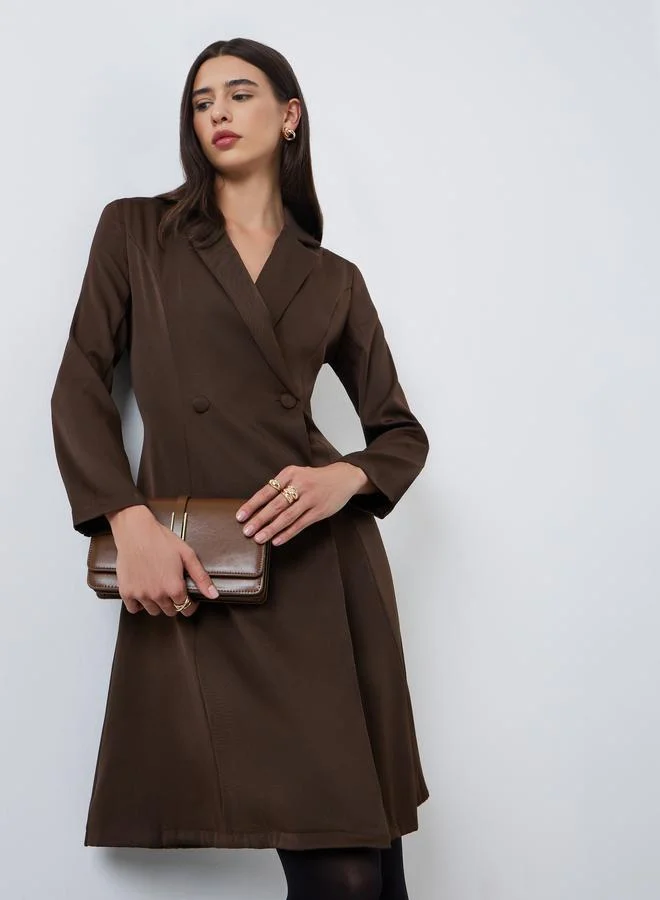 Brown Double Breasted Blazer Knee Length Dress