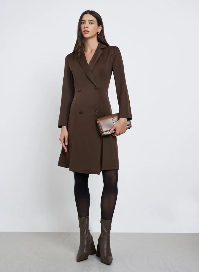 Styli Brown Double Breasted Blazer Knee Length Dress