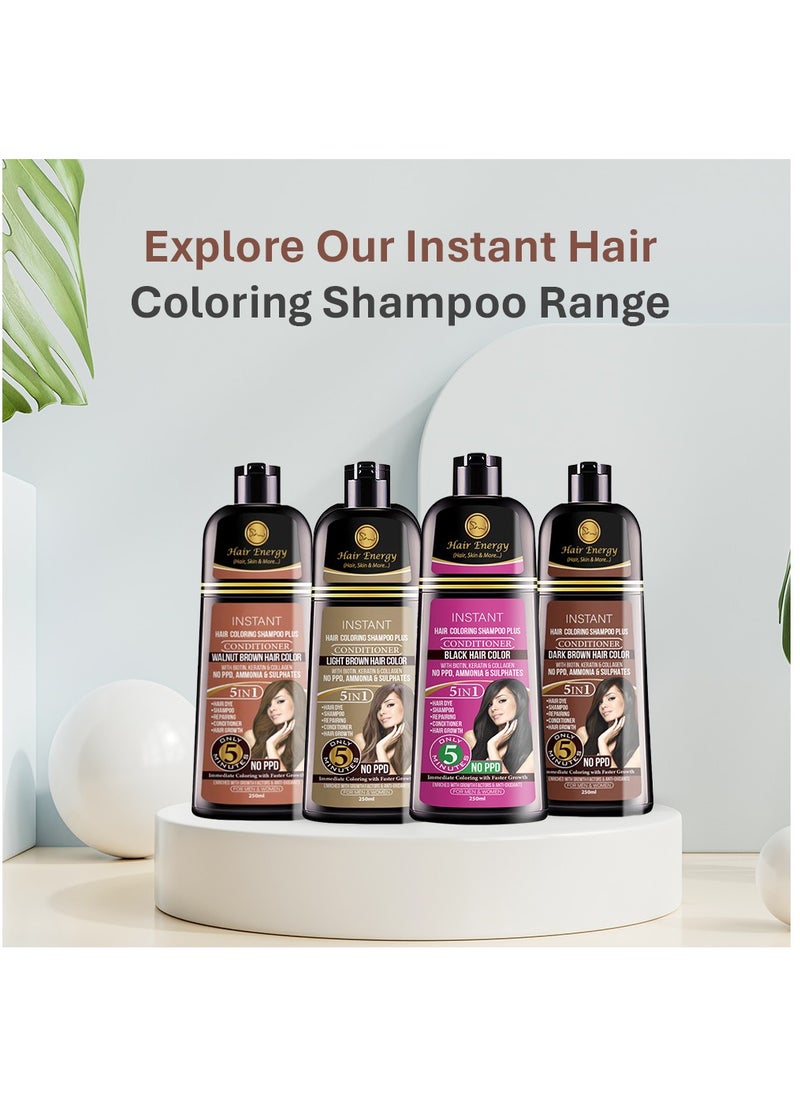 Hair Energy - Hair Energy Instant Hair Coloring Shampoo + Conditioner | 100% Grey Coverage | 5-in-1 Hair Care Solution | Natural & Gentle| With Biotin, Keratin & Collagen | Reduces Frizz | Dark Brown Color | 250 ml - Image 1