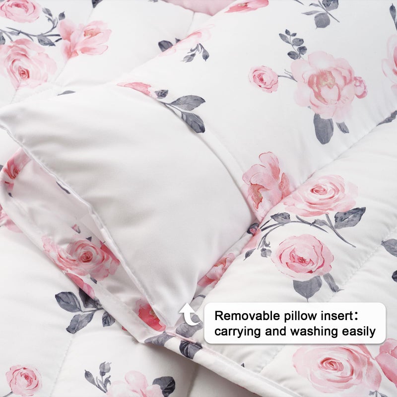 PHF Toddler Nap Mat with Removable Pillow and Minky Fleece Blanket, Rollup Design Warm Slumber Bags for Girls, 52"x20"x2" Kids Sleeping Bag for Daycare Preschool Travel Camping, Floral - Image 3