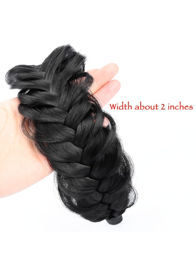 Wide Messy Braided Headband with Teeth Synthetic Hair High Elasticity Chunky Fishtail Braid Hairpiece for Women Girls Natural Black - Image 4