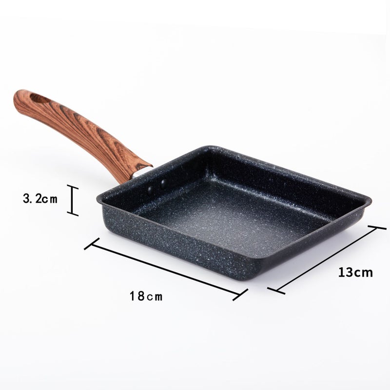 Japanese Tamagoyaki Medical Stone Non-Stick Pan Tamagoyaki Egg Roll Pot Flats-Bottomed Omelette Pot Square Medical Stone Omelette Pot(Iron 13*18cm wood grain handle) - Image 1