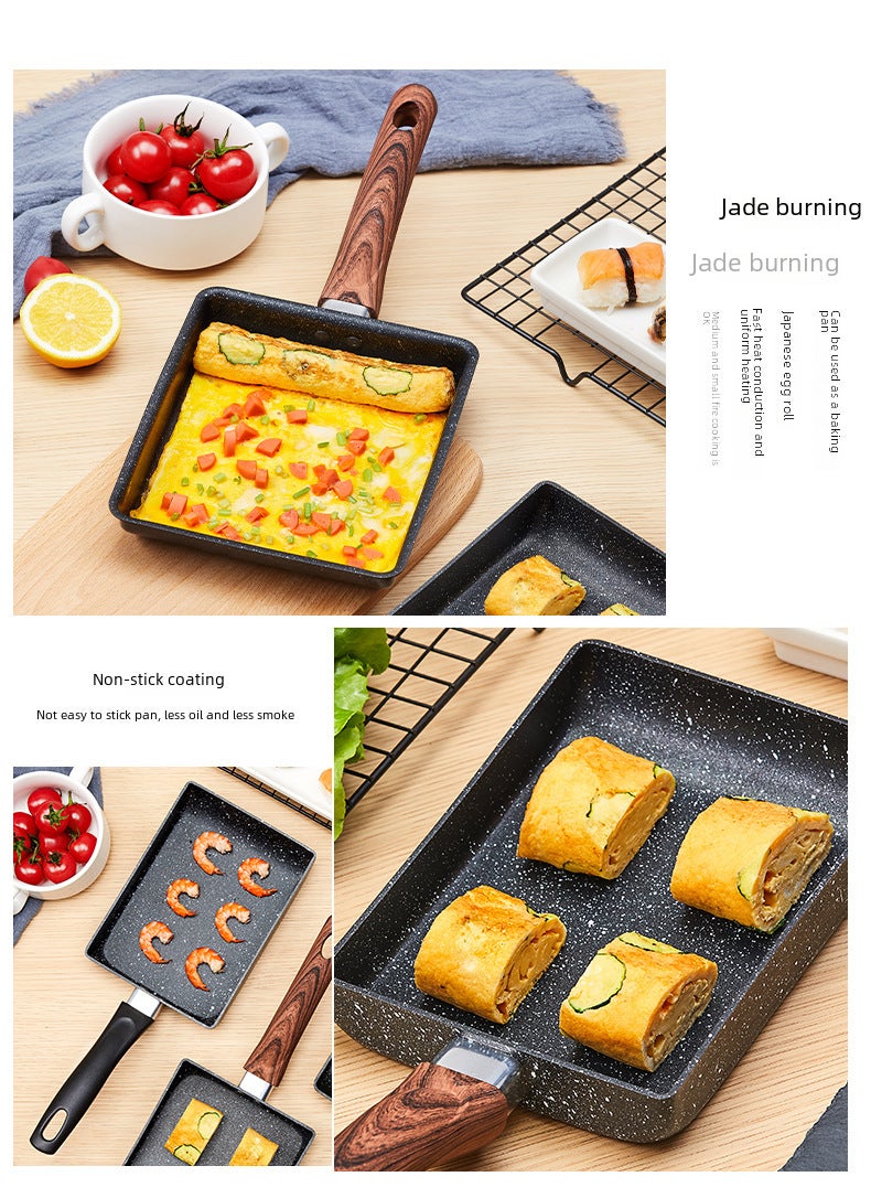 Japanese Tamagoyaki Medical Stone Non-Stick Pan Tamagoyaki Egg Roll Pot Flats-Bottomed Omelette Pot Square Medical Stone Omelette Pot(Iron 13*18cm wood grain handle) - Image 3