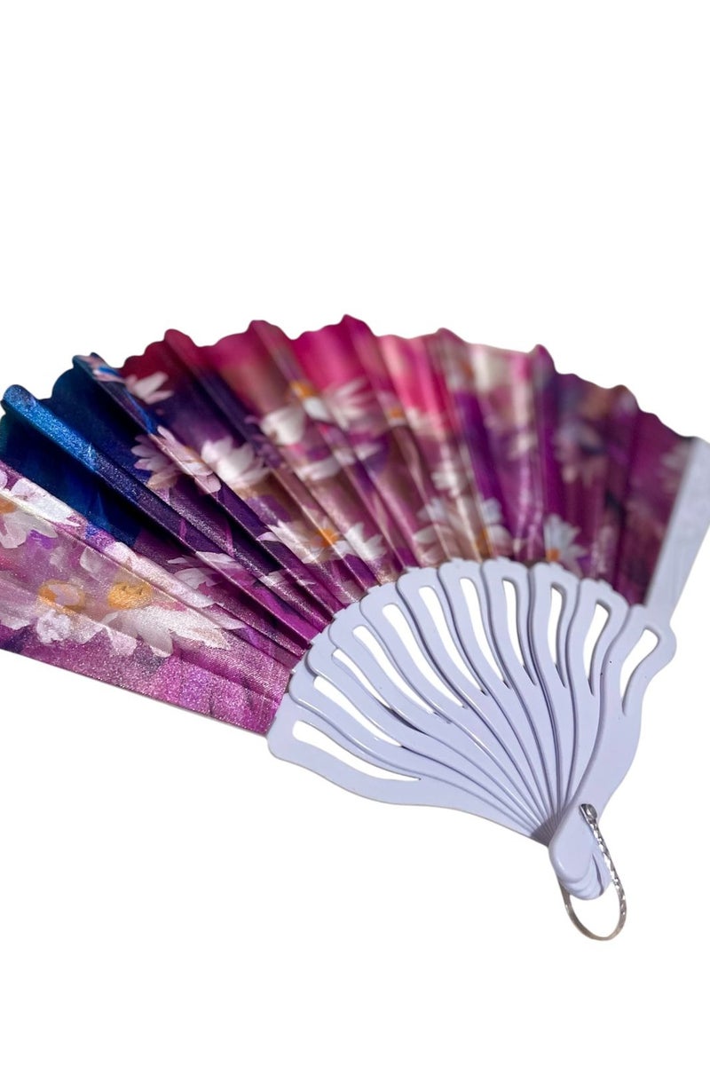 مروحة قابلة للطي، مروحة محمولة باليد بإطار بلاستيكي من القماش لحفلات الزفاف والرقص - Image 2