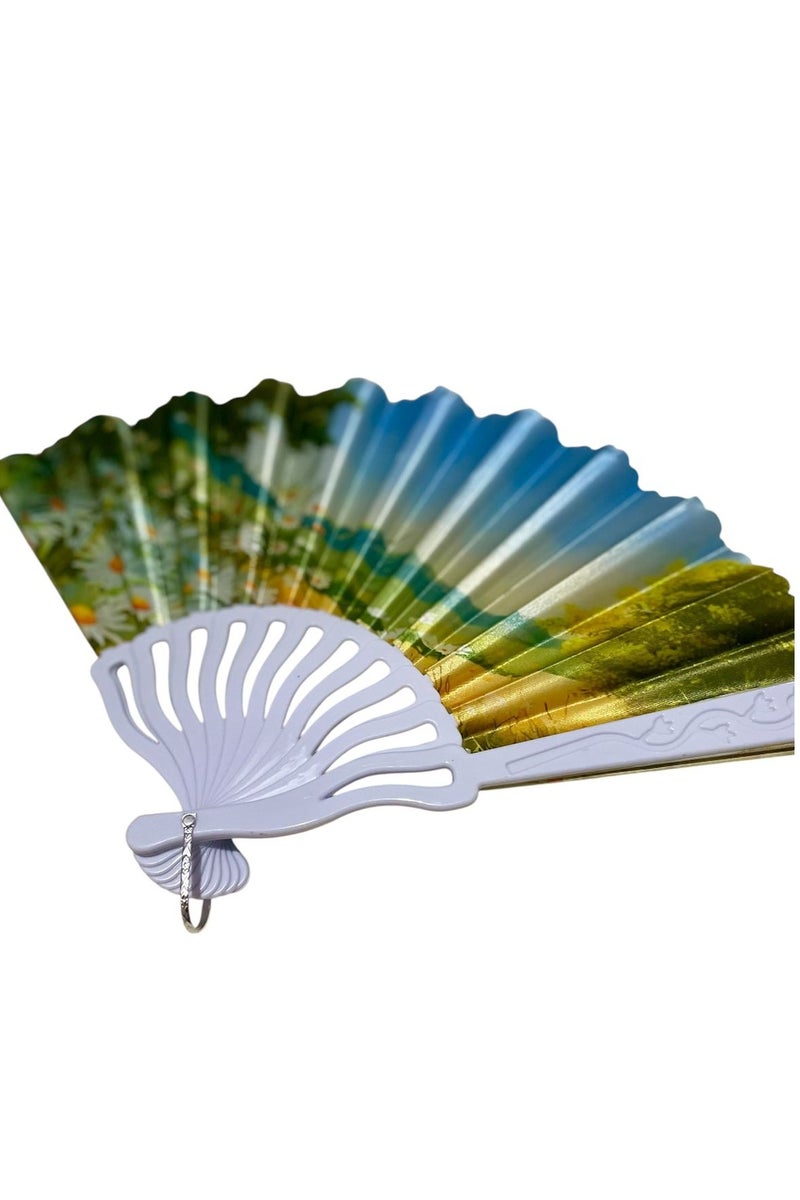 مروحة قابلة للطي، مروحة محمولة باليد بإطار بلاستيكي من القماش لحفلات الزفاف والرقص - Image 3