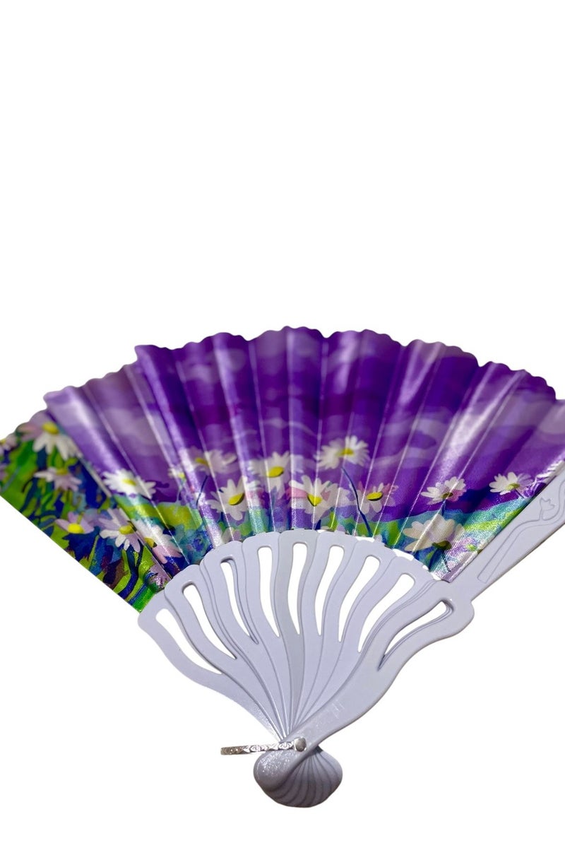 مروحة قابلة للطي، مروحة محمولة باليد بإطار بلاستيكي من القماش لحفلات الزفاف والرقص - Image 5