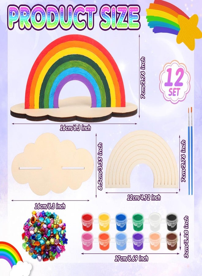Blueweenly 12 Sets Christmas Rainbow Painting Craft for Kids Party Favors, Art Wooden Painting Sets for Party Favors Brush Kit Return Gifts, Birthday Supplies Class Make Your Own Craft Kits - Image 2