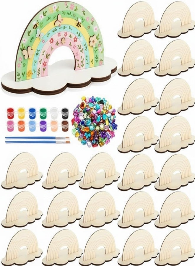 Blueweenly 12 Sets Christmas Rainbow Painting Craft for Kids Party Favors, Art Wooden Painting Sets for Party Favors Brush Kit Return Gifts, Birthday Supplies Class Make Your Own Craft Kits - Image 1