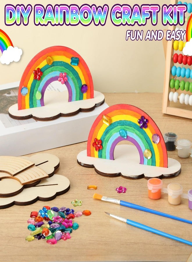 Blueweenly 12 Sets Christmas Rainbow Painting Craft for Kids Party Favors, Art Wooden Painting Sets for Party Favors Brush Kit Return Gifts, Birthday Supplies Class Make Your Own Craft Kits - Image 4