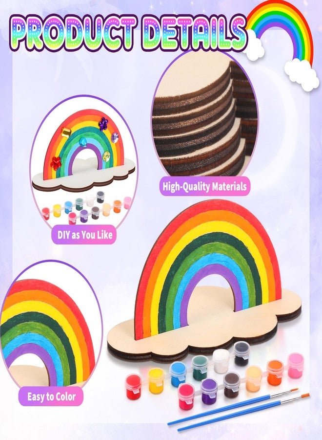 Blueweenly 12 Sets Christmas Rainbow Painting Craft for Kids Party Favors, Art Wooden Painting Sets for Party Favors Brush Kit Return Gifts, Birthday Supplies Class Make Your Own Craft Kits - Image 3