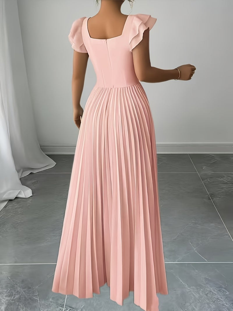 Women'S Elegant Floral Print Pleated Hem Long Dress, Summer - Image 3