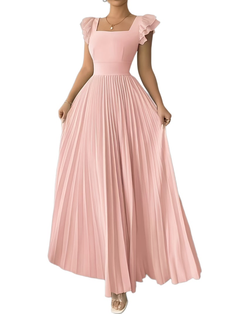 Women'S Elegant Floral Print Pleated Hem Long Dress, Summer - Image 1