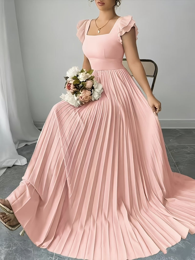 Women'S Elegant Floral Print Pleated Hem Long Dress, Summer - Image 2
