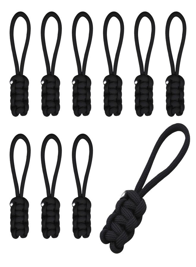 Heran 10 Pieces Replacement Zipper Pulls Tab Universal Nylon Repair Kit, Easy Install Universal Fix Kit, Suitable for Backpacks, Luggage, Jackets (Black) - Image 1