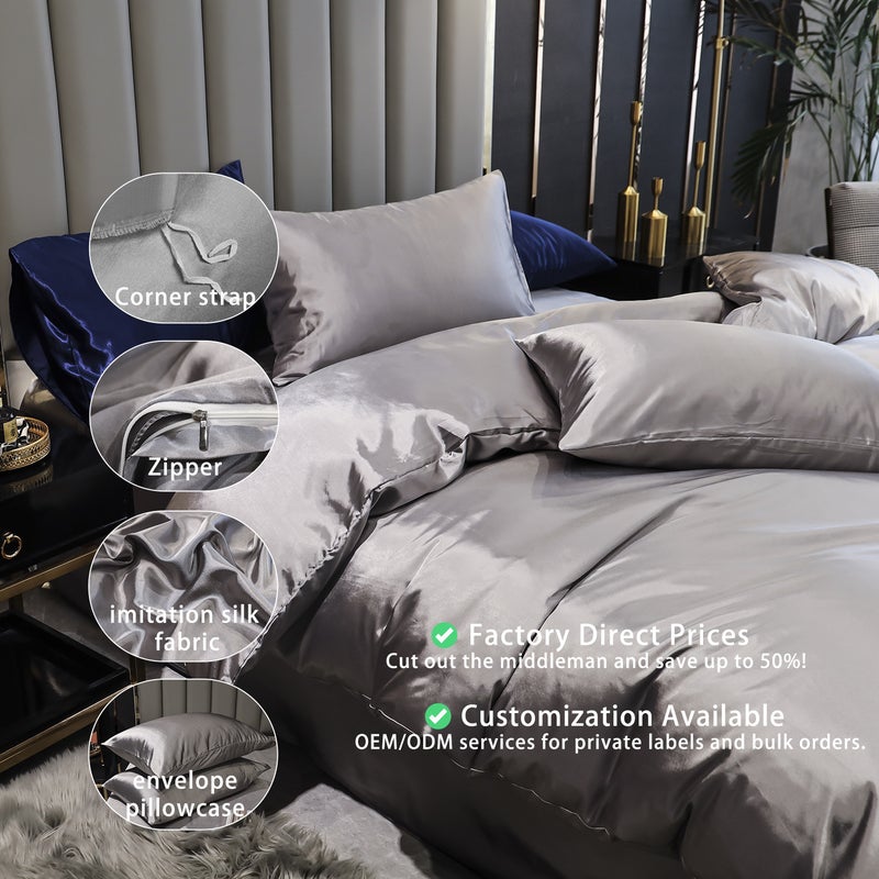 Summer European Satin Silk Quilt Cover Set – 3-Piece Bedding for All Seasons - Image 5