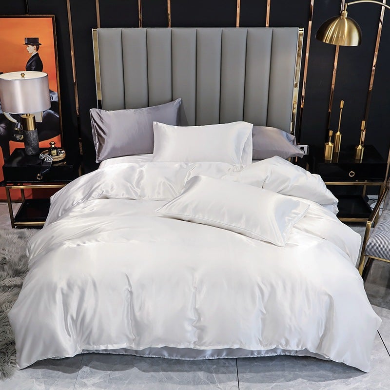 Summer European Satin Silk Quilt Cover Set – 3-Piece Bedding for All Seasons - Image 1