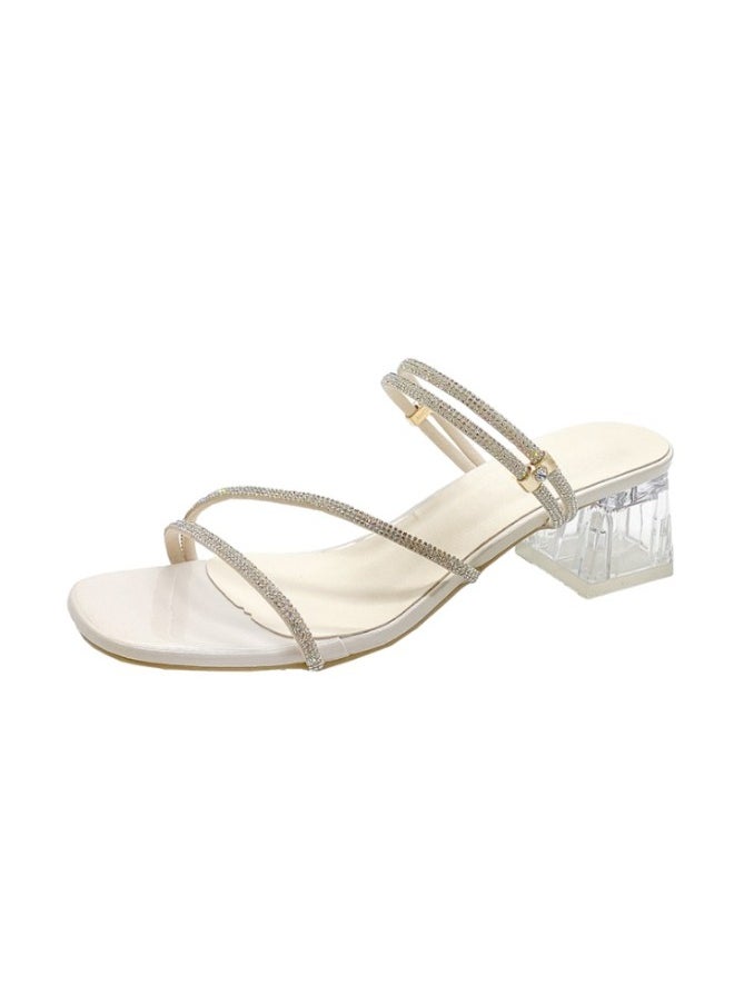 Rup Art Crystal Heels for Women – Elegant PU Leather High Heel Sandals – Open Toe Party Shoes with Crystal Strap & Rubber Grip  - Image 1